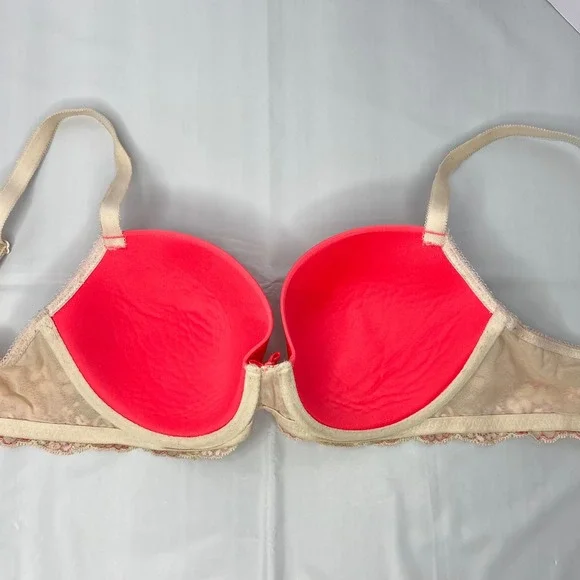 Victoria Secret Padded Lace Demi Bra 34D Underwire Dream Angels Pink Beige - Picture 6 of 7